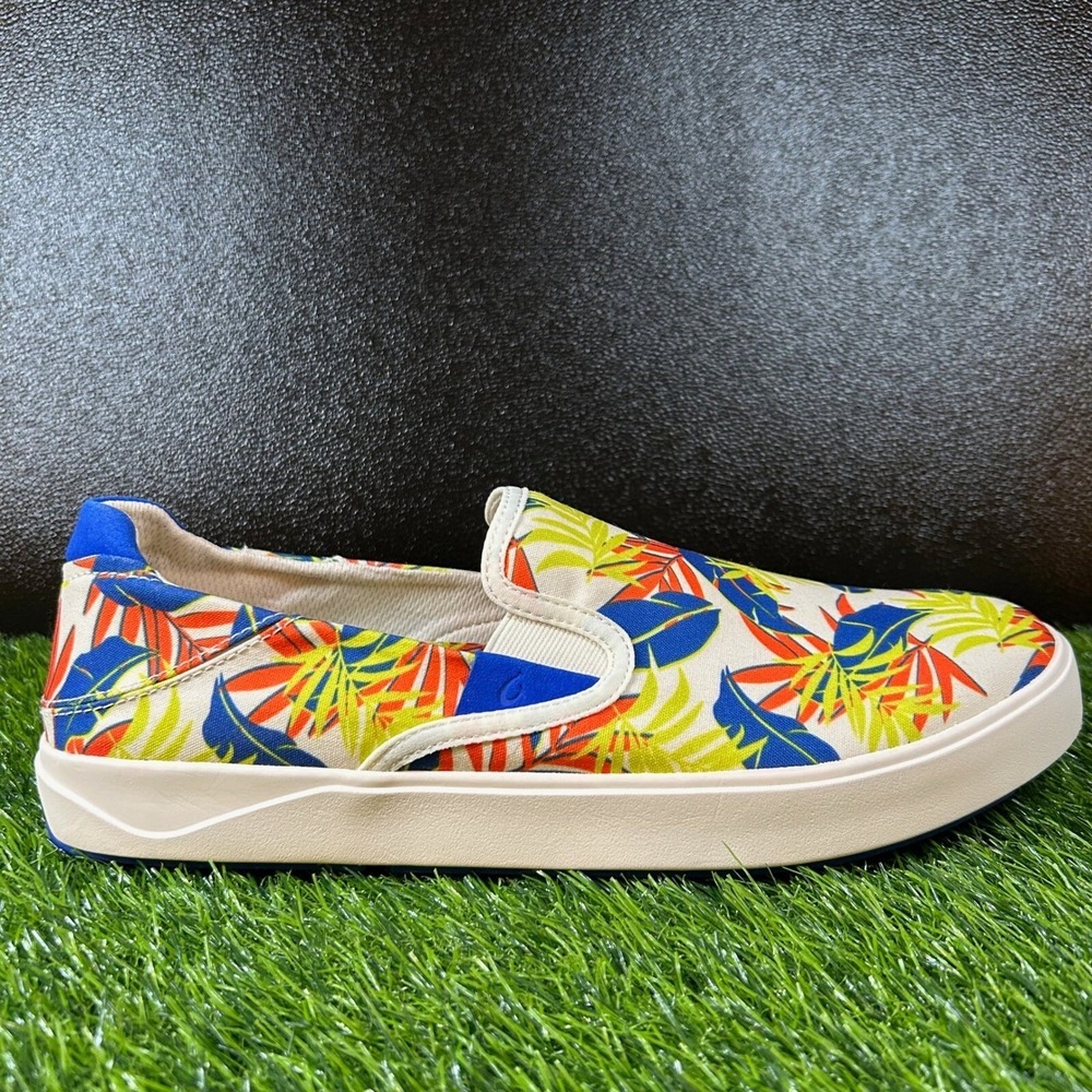 OluKai Lae'ahi Pa'i Shoes Mens Size 12 Off White Aloha Tropical‎ Slip On NWT
